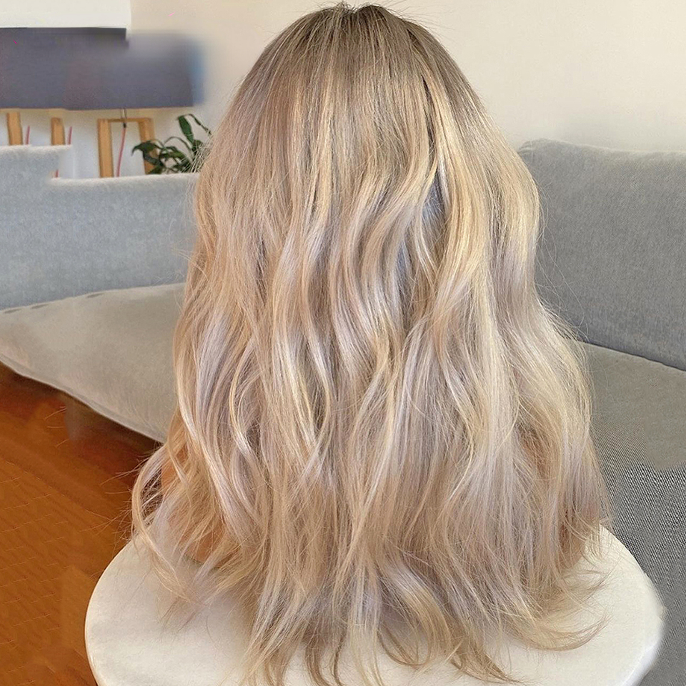 Free shipping Glueless Ash Blonde Ombre Frontal Body Wave Highlight Brazilian Silaiton Human Hair Wigs For Women 13x4 HD Transparent Lace Wig