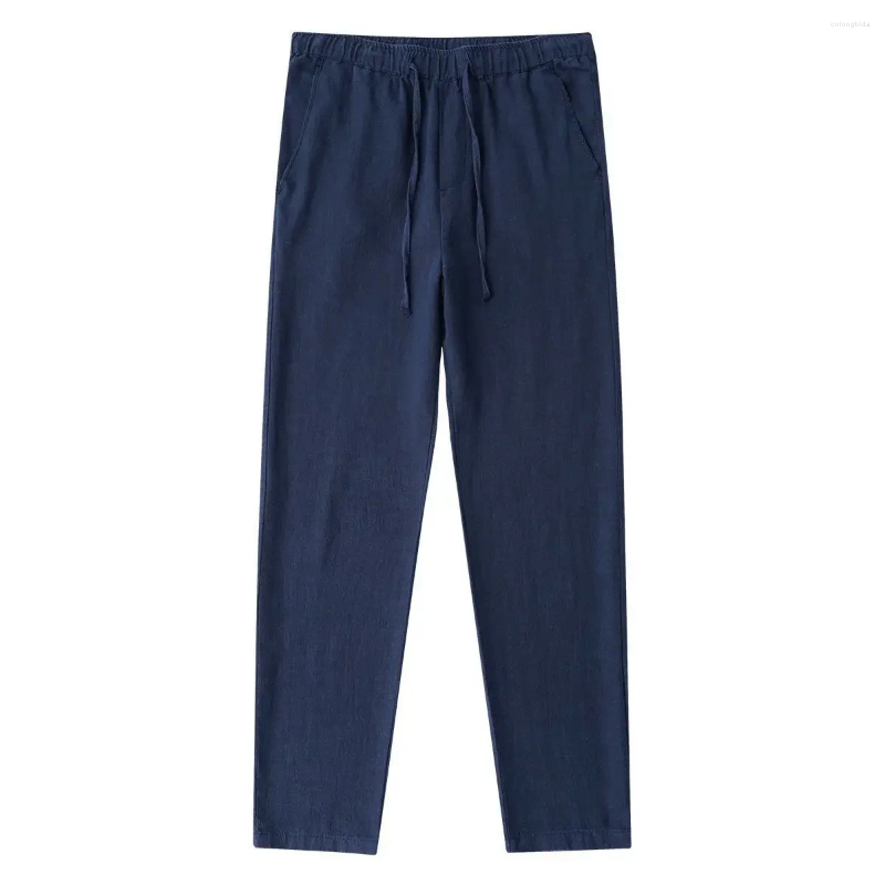 Mens Pants 2024 Summer Linen Cotton Breathable Loose-fit Casual Japanese Simple Solid Color Drawstring Straight-leg White Trousers
