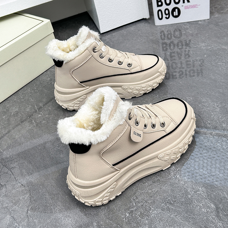 Women Denim Thick Soled Sports Shoes New White Ankle Boots Anti NEW Slip Warm Snow Boots, Large Size Suitable for Winter Wear
