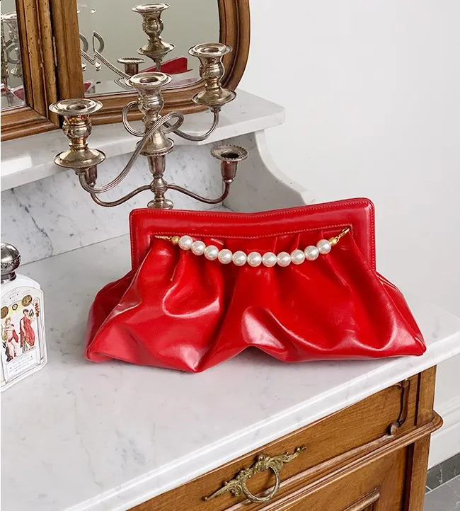 Fashion Folds women Clutches Pearl chain Lady Handbag Python Banquet Envelope Evening Bag Ladies Clutch Purses bolsas 250327