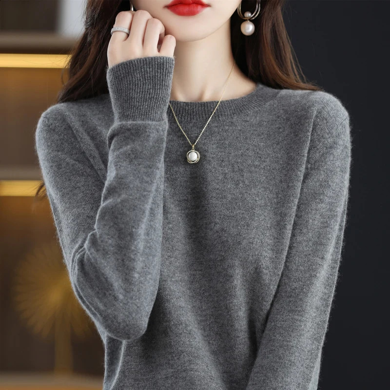 100% wool cashmere sweater womens loose casual knitted round neck highquality autumn and winter 240905