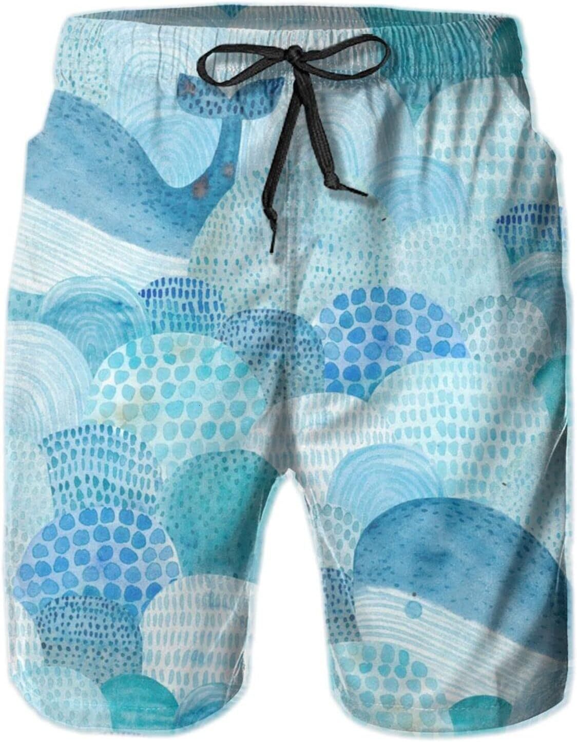 Mens Shorts 3D Printed Pattern Blue Whale In The Waves Swim Trunks Quick Dry Print Beach Board Swimwear
