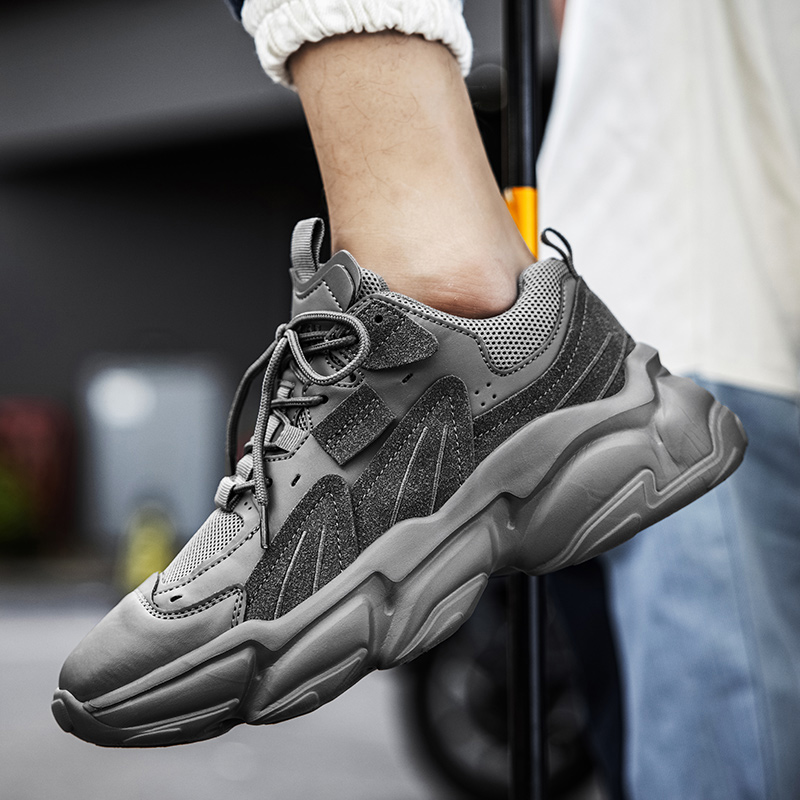 Beige Thick Sole Sneakers for Men Casual Fashion Men's Chunky Sneakers Height Increasing Dad Shoes Hard-Wearing Male Footwear
