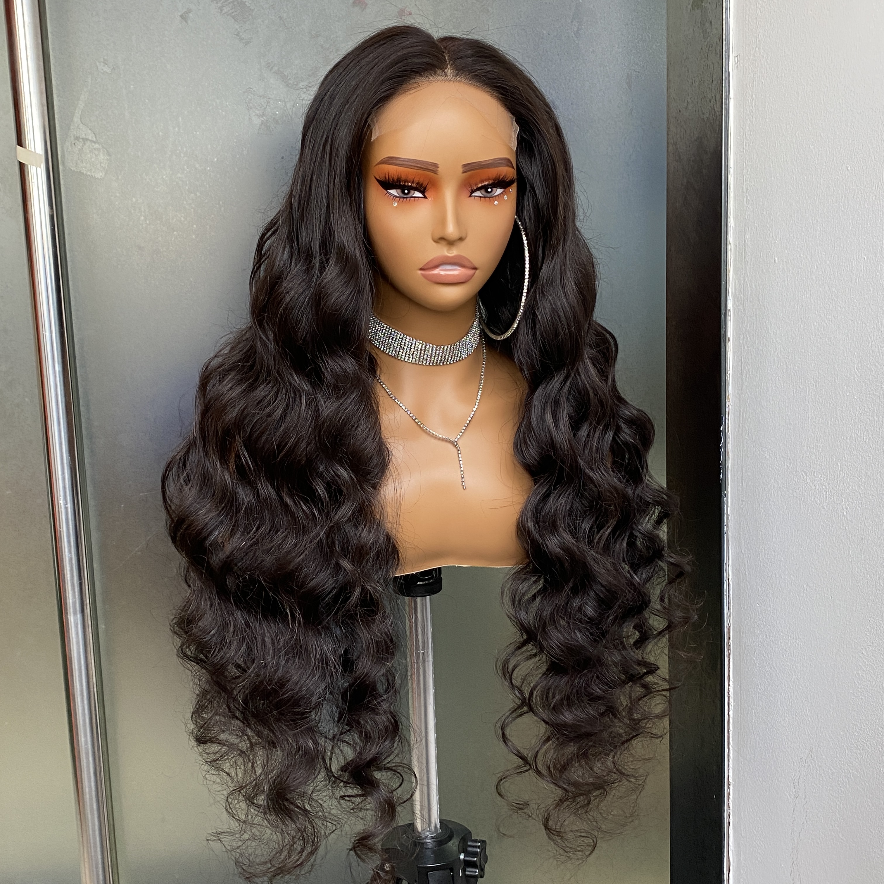Malaysian Peruvian Indian Brazilian Double Drawn 1b Natural Black Body Wave 5x5 HD Lace Closure Glueless Wig 30 Inch 100% Raw Virgin Remy Human Hair
