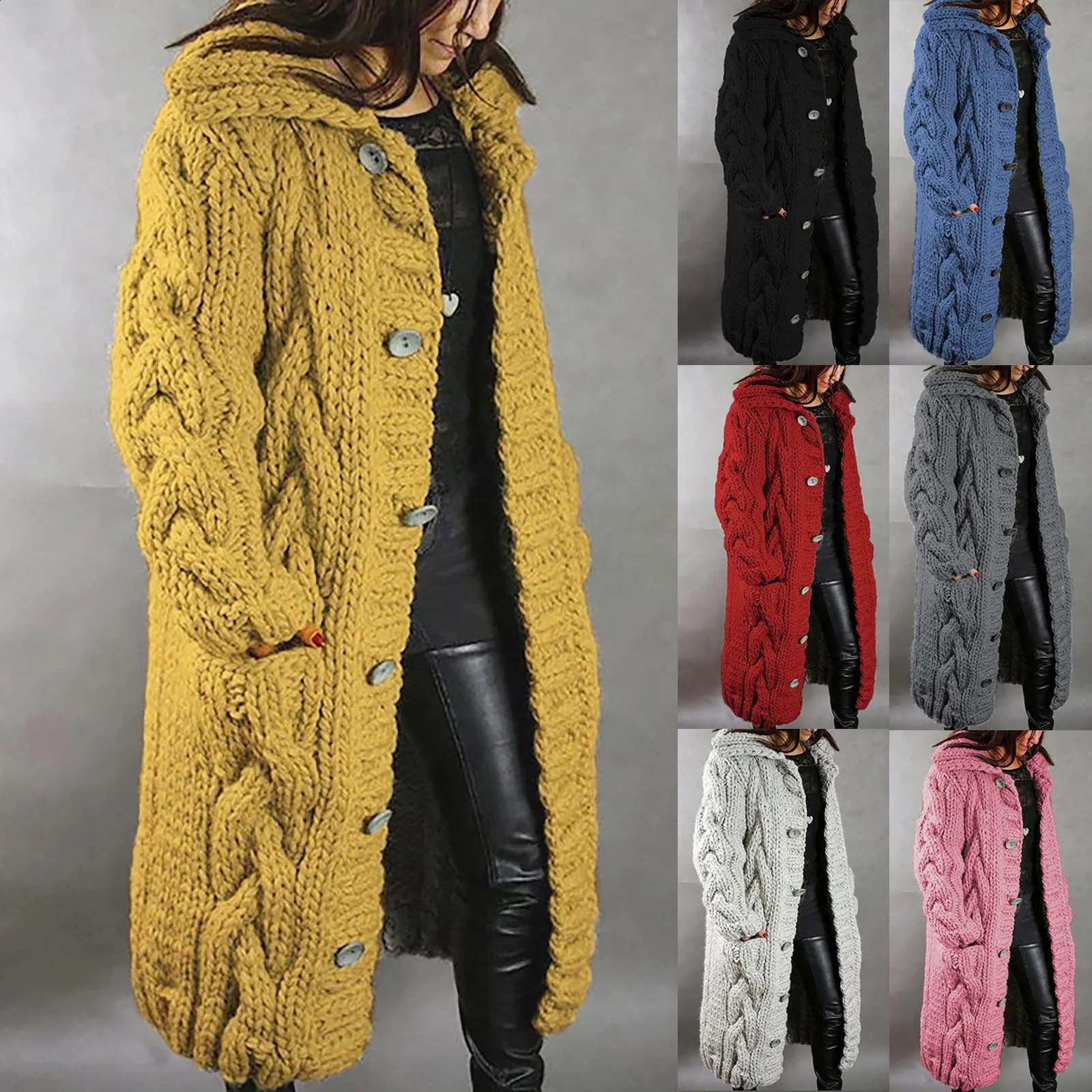 Autumn Extra Large Womens Sweater Long Open Woolen Black Knitted Loose Coat Winter Thick Warm Dress 240905
