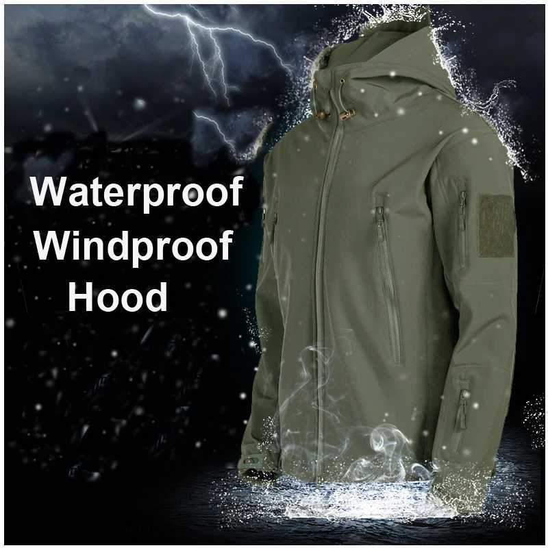 Mens waterproof hiking jacket outdoor soft shell set waterproof camouflage pants military tactical hooded wool coat winter W240905