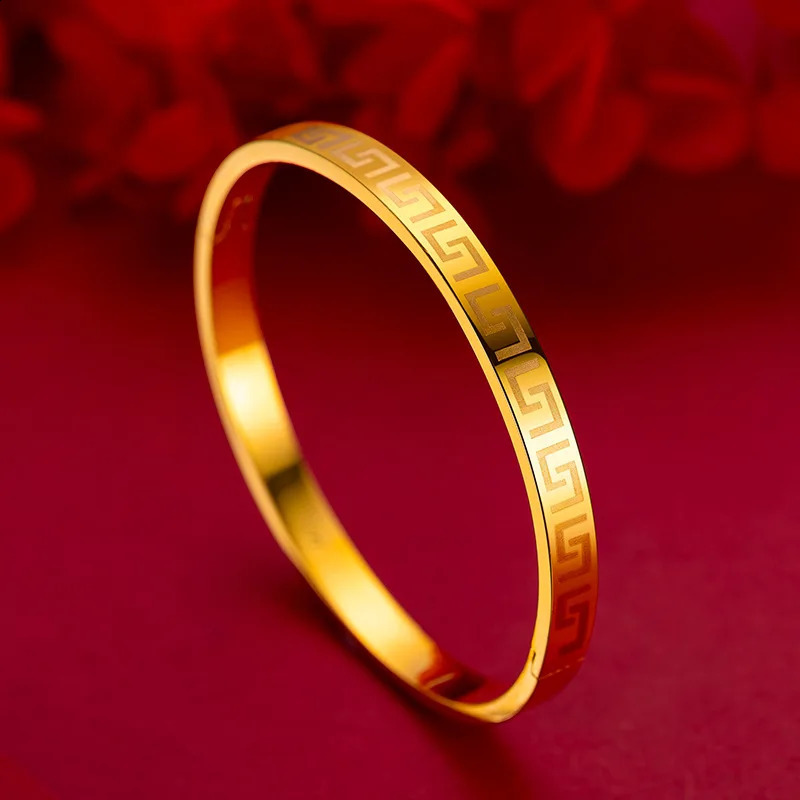 14k Gold Bracelet for WOMen Chinese Tradition Great Wall Pattern Bracelet Bangle High QualiTY Jewelry Gifts 240902