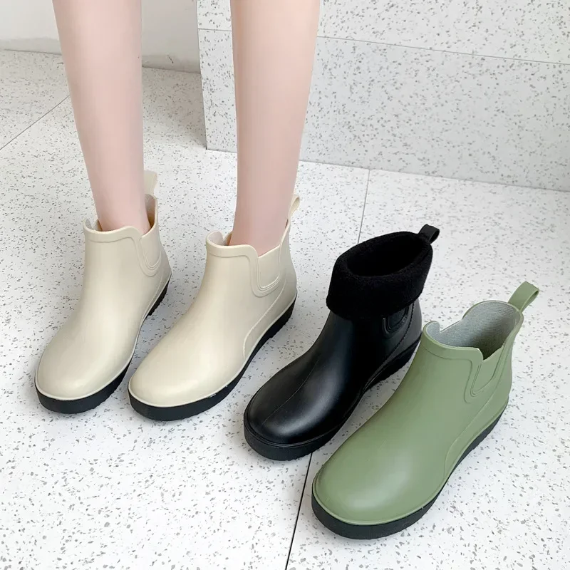 Rain New Outdoor Warm Low-cut Winter Shoes Waterproof Rubber Ankle Boots Women's Overshoes 2771