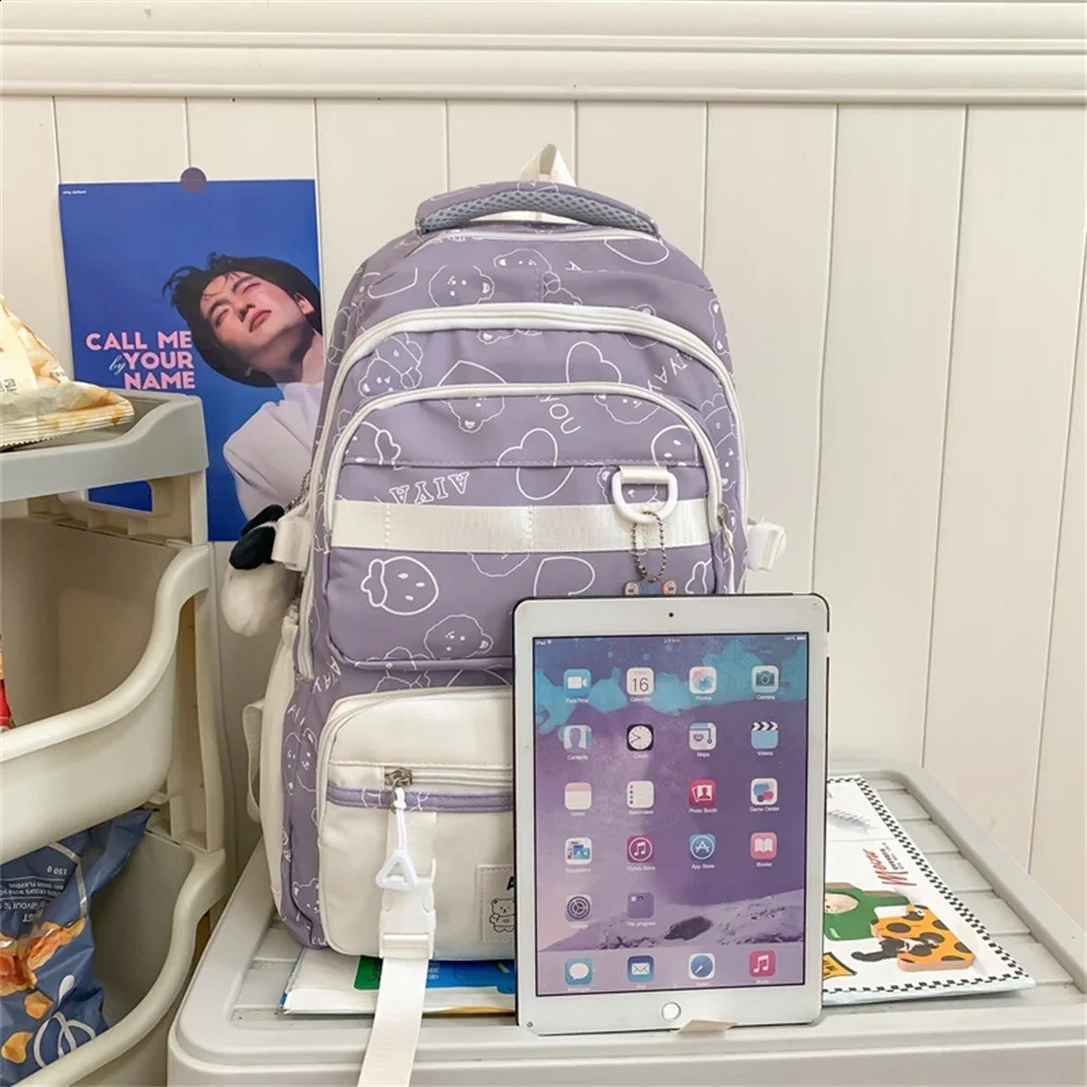 Womens candy colored nylon backpack teenage girls school Japanese Korean Rucksack student cute notebook bag Mochila 240903