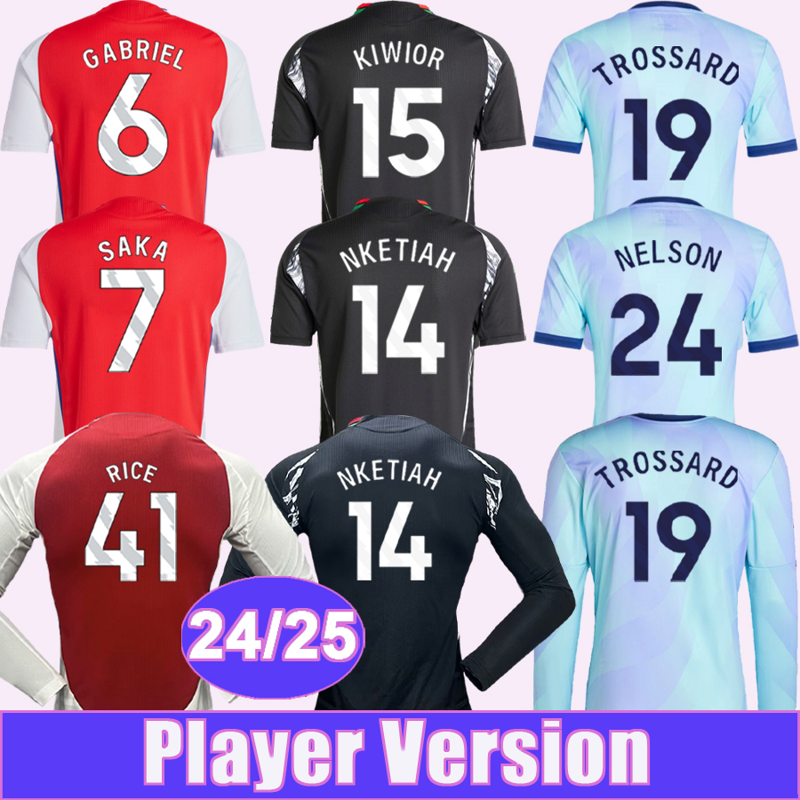 24 25 SAKA RICE Player Mens Soccer Jerseys ODEGAARD NELSON NKETIAH MARTINELLI G.JESUS Home Away 3rd Long Sleeve Football Shirts Adult Uniforms