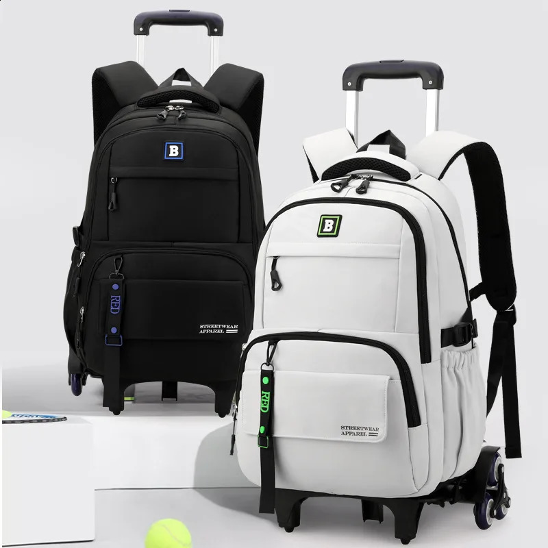Rolling backpack with wheels suitable for boys girls children wheeled handcarts travel 26 wheel backpacks 240903