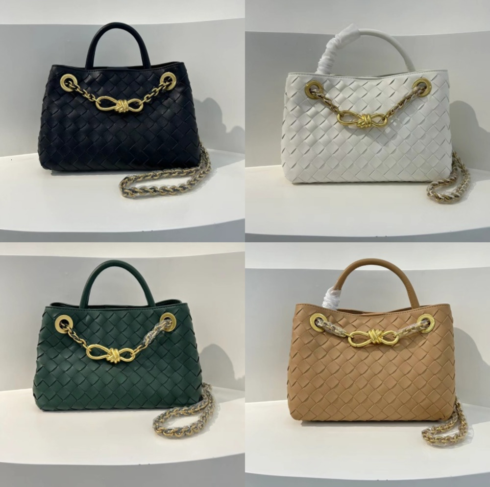 Designer New chain bag Andiamo Tote Shopping Bags Womens Real Leather Weave Handle Handbag Lambskin Black Purse Shoulder Strap Bag PTS