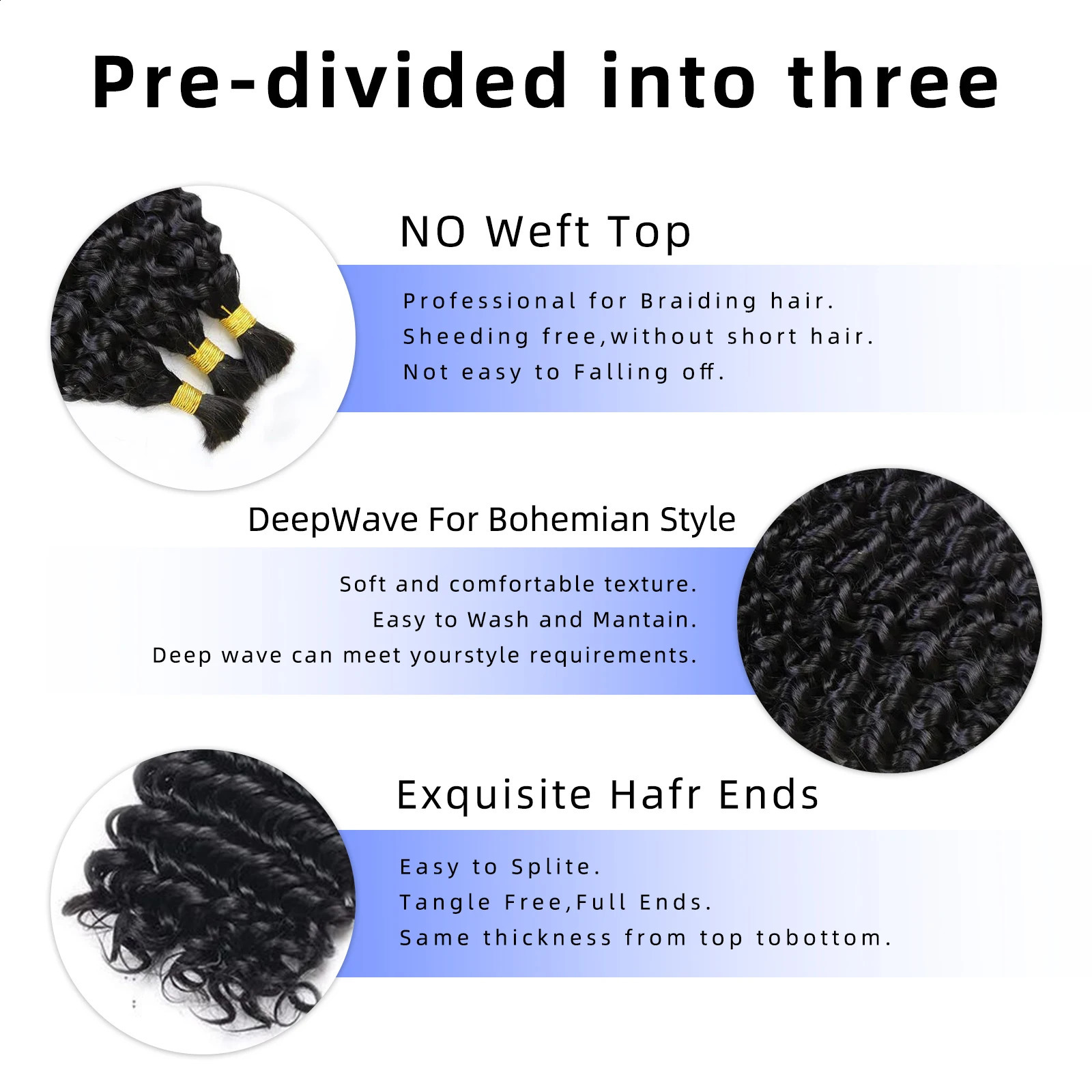 Braiding Hair Deep Wave Bulk Human Hair for Braiding No Weft Bundle 100g 2 BundlesPack 16A Brazilian Virgin Water Curly 20 Inch 240829