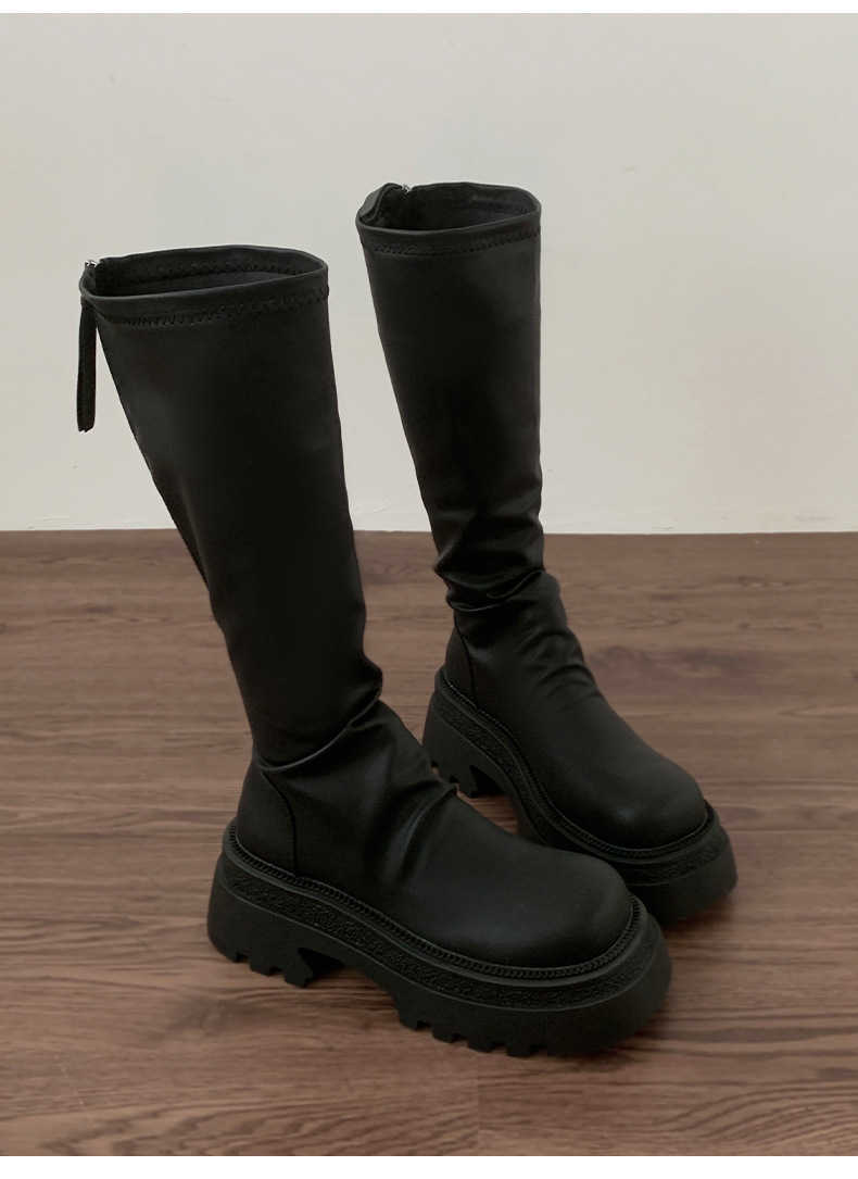 Black French Style Martin Boots Slim And Thick Soled Fashion Boots For Women Autumn High Knight Boots 240826