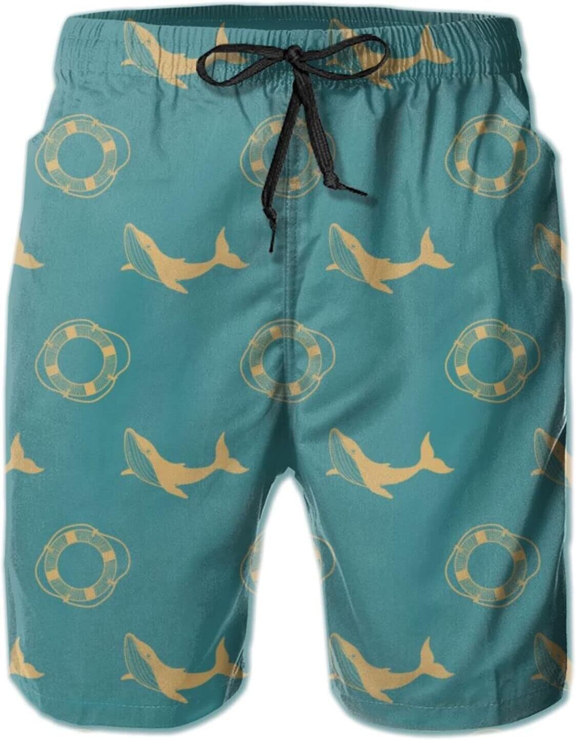 Mens Shorts 3D Printed Pattern Whale Swim Trunks Quick Dry Casual Beach Board Swimwear