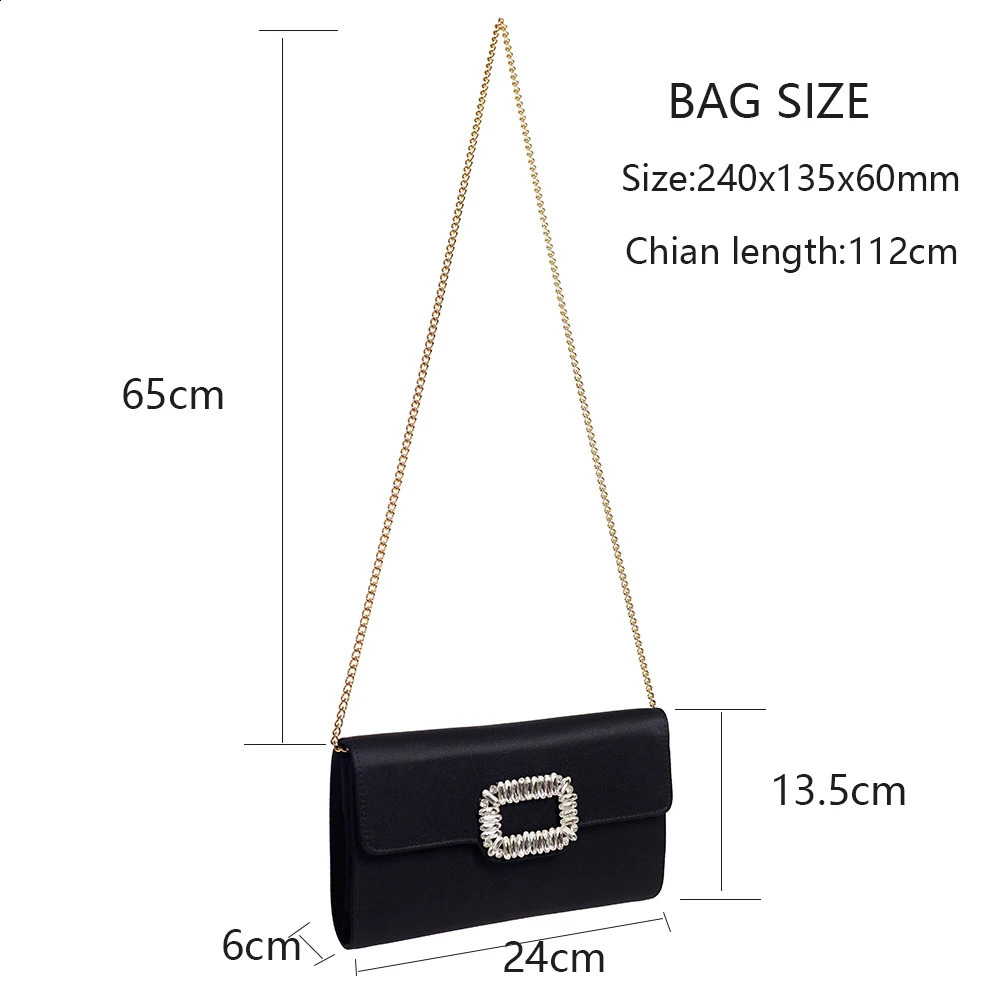Satin envelope evening clutch and wallet womens retro high-quality rhinestone box clutch with chain party shoulder bag 240904