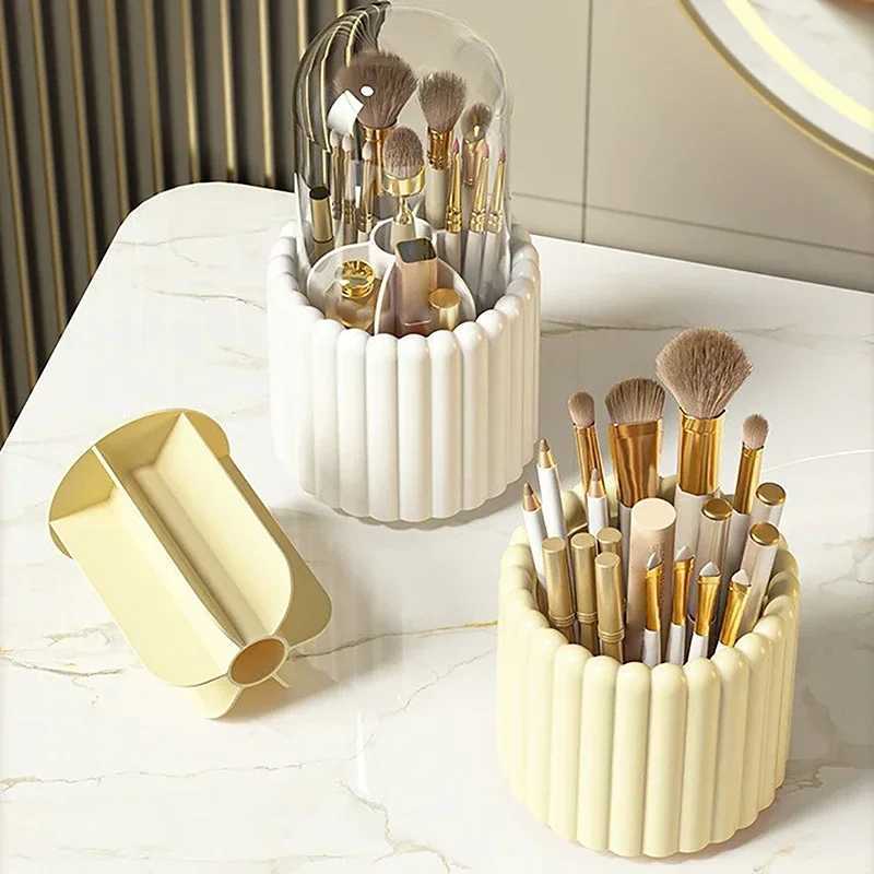 Hot 360 Rotating Makeup Brushes Holder With Lid Lipstick Organizer Cosmetic Make Up Storage Box Rotating Pencil Case Container Y240905