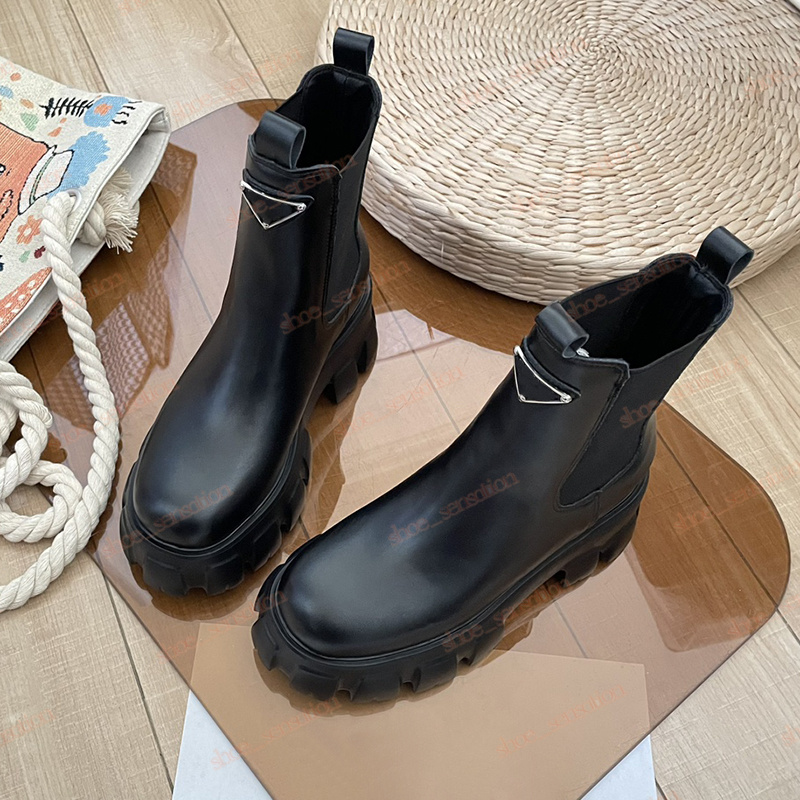 New Womens Designer Boots Fashion Monolith Brushed Leather Booties Platform Half Boot Luxury Women Vintage Classic Knight Boots Ladies Thick bottom Sneakers