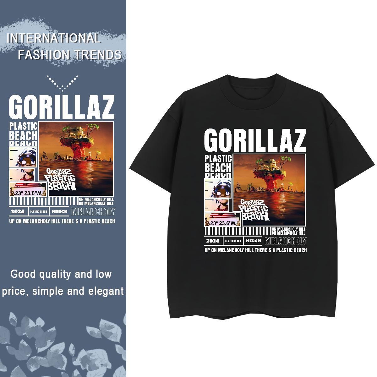 New Woman T Shirts 230g 100% Cotton Breathable Summer Casual GORILLAZ Tshirt for Man Woman Soft Black Oversized Tshirts