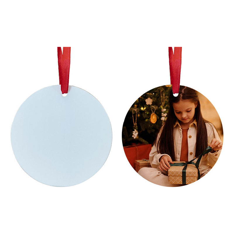 sublimation blank round aluminum christmas ornaments two sided printing decorations