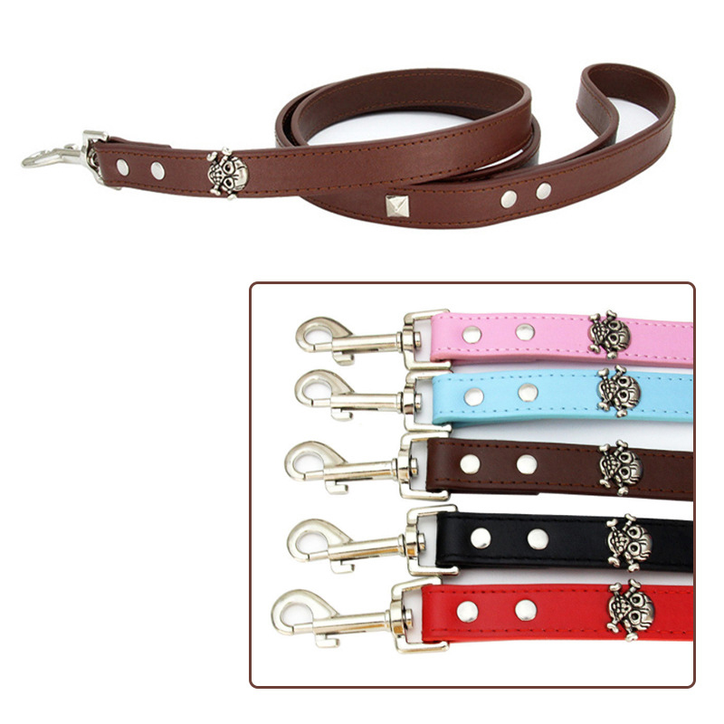 Pet Accessories Skull decoration cat dog leash Leather personalized pet dog leash
