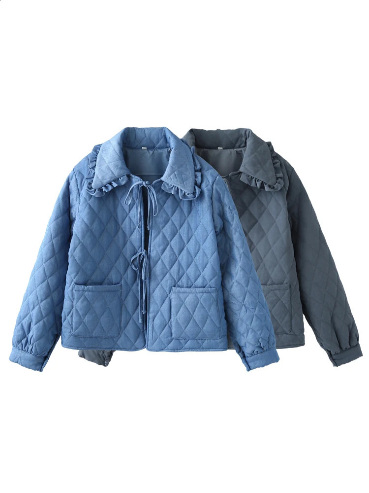 Kapuza Womens Tie Patch Pocket Jacket with Retro Collar Long Sleeve Unique Top 240902