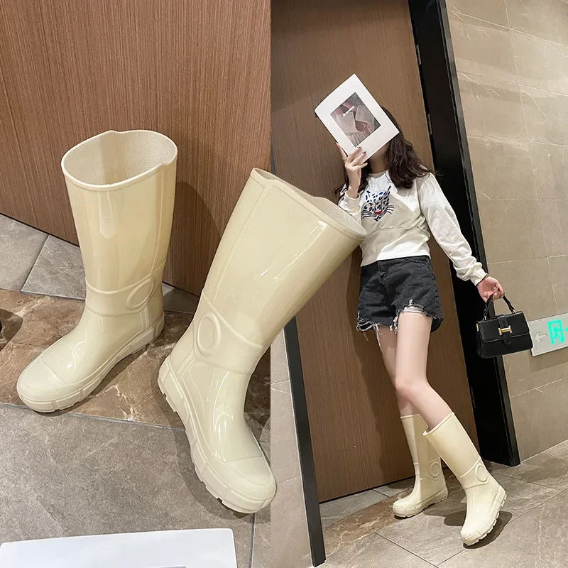 Women Thickened High Barrel Waterproonti Slip Rain Fashion Work Outgoing Wear Resistant Shoes Trend Platform afa7