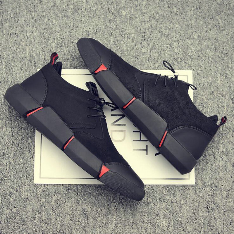 Brand High quality all Black Men's leather casual shoes Fashion Sneakers winter keep warm with fur flats big size 45 46 896