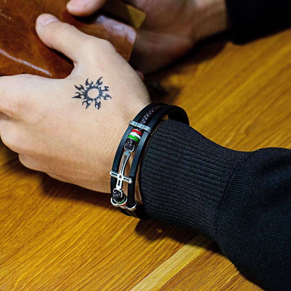 Designer Jewelry for Men Women Fashionable and versatile cross leather boyfriend personalized handmade woven multi layer hip-hop bracelet accessory - view 5