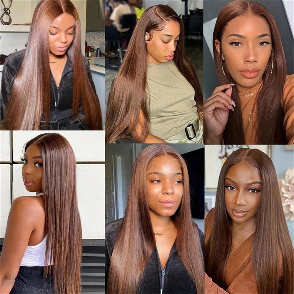 Europe, America and Africa women's wig 13*4 front lace brown mid-length straight hair wig brown synthetic wig set