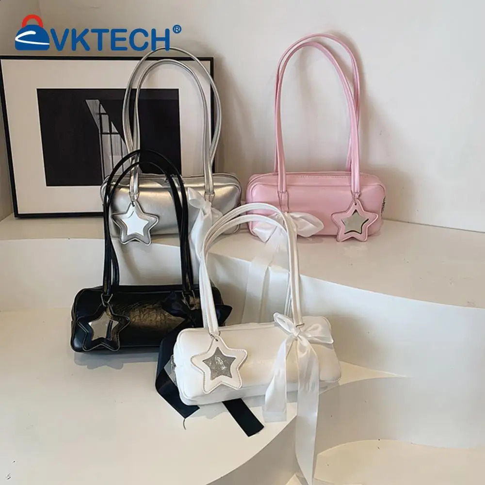 Womens casual armrest handbag fashionable shoulder bag with star pendant solid color Y2K bottom womens 240903