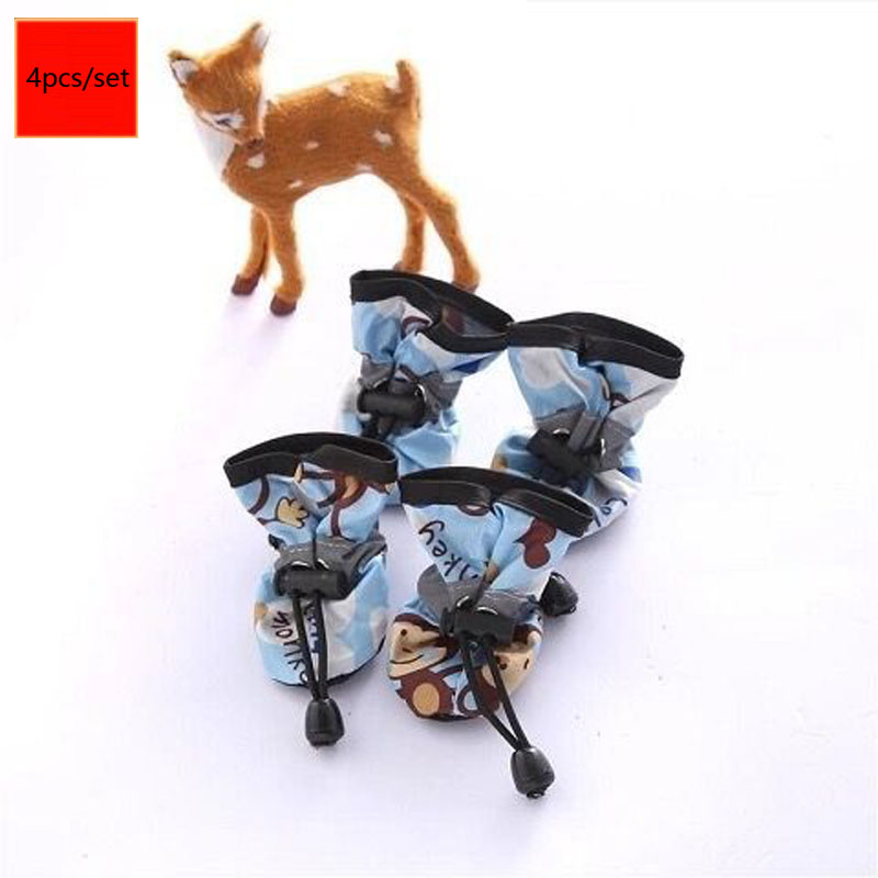 4pcs/set Waterproof Anti-Slip Pet Dog Shoes Rain Boots for Small Cats & Dogs Puppy Dog Pet Booties Pet Accessories