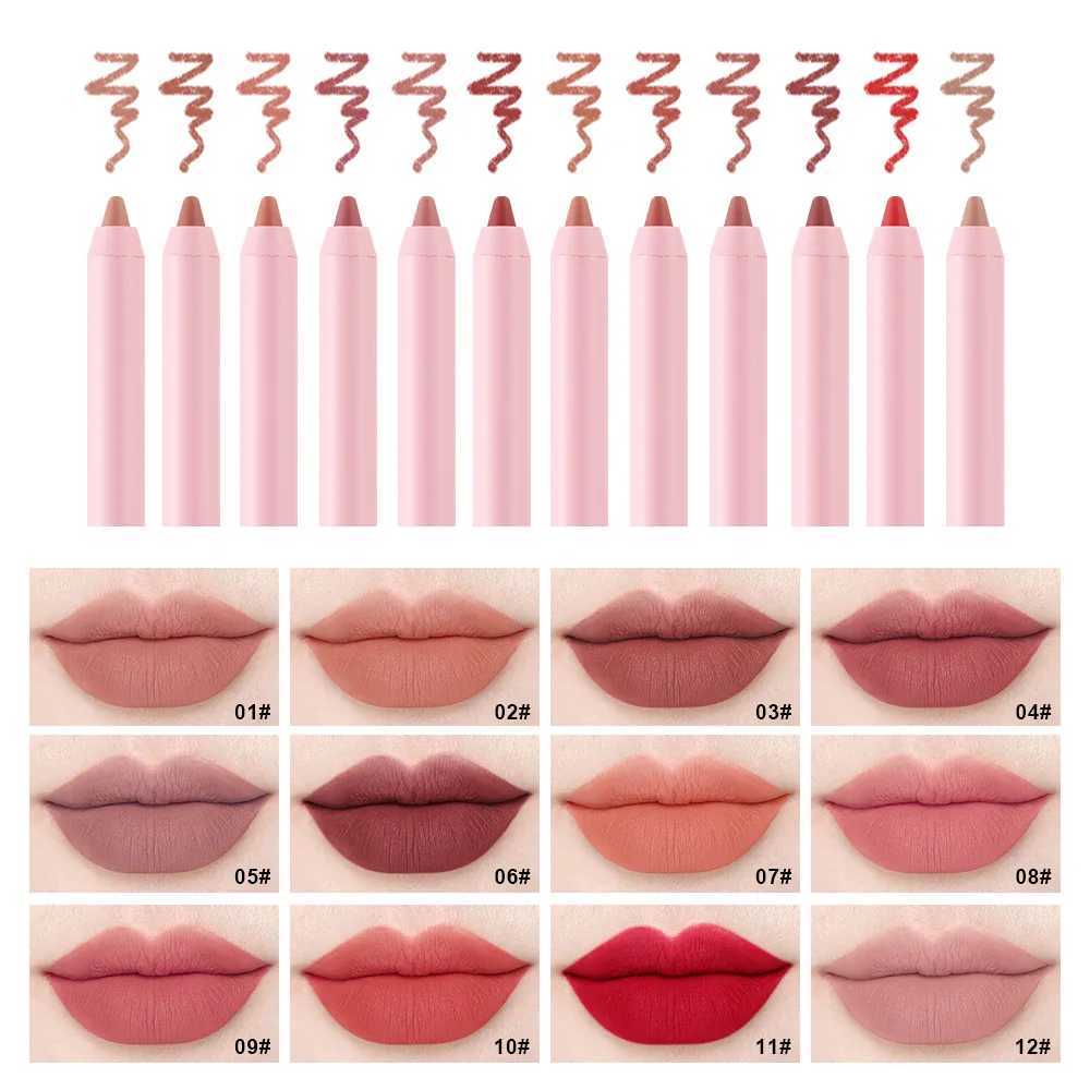 12 pieces/box mouth red lip liner set durable matte lipliner lip color lipstick waterproof moisturizing lipstick makeup W240904