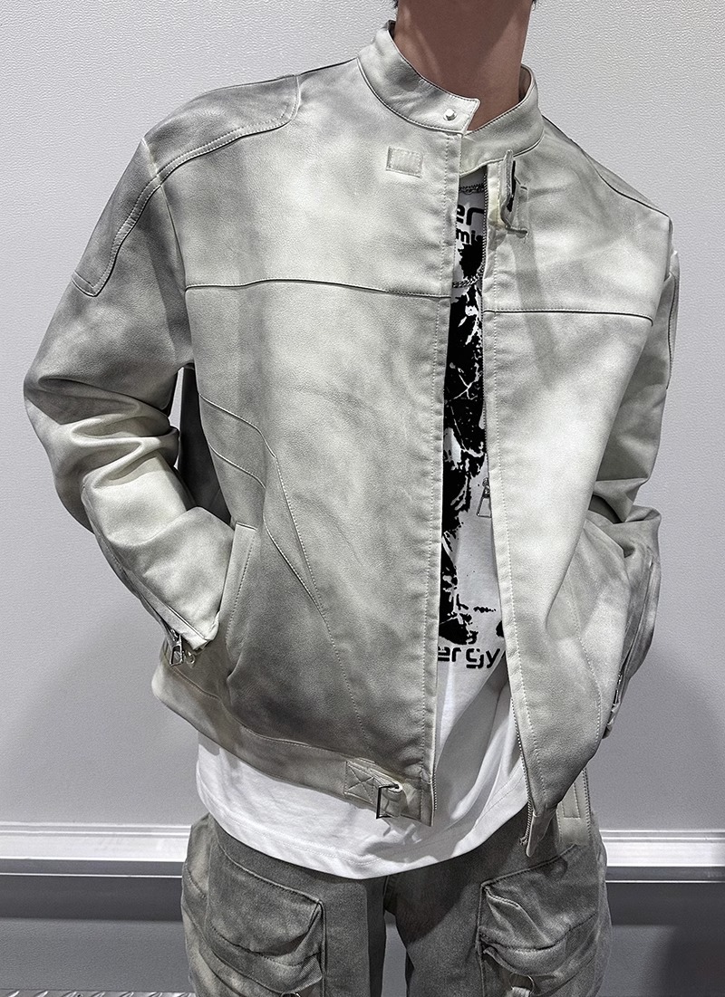 Men's Jackets Y2K Style PU Leather Coat Streetwear Fashion Turn-down Collar Zip-up Leather Coats Autumn Winter Chic Outerwear