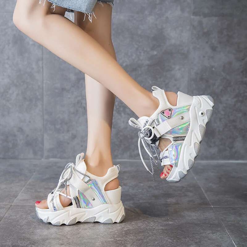 Maogu Mixed Color Shoes Sports Wedge White Women High Heel Beach Casual Shoe Leisure Lady Platform Chunky Sandals