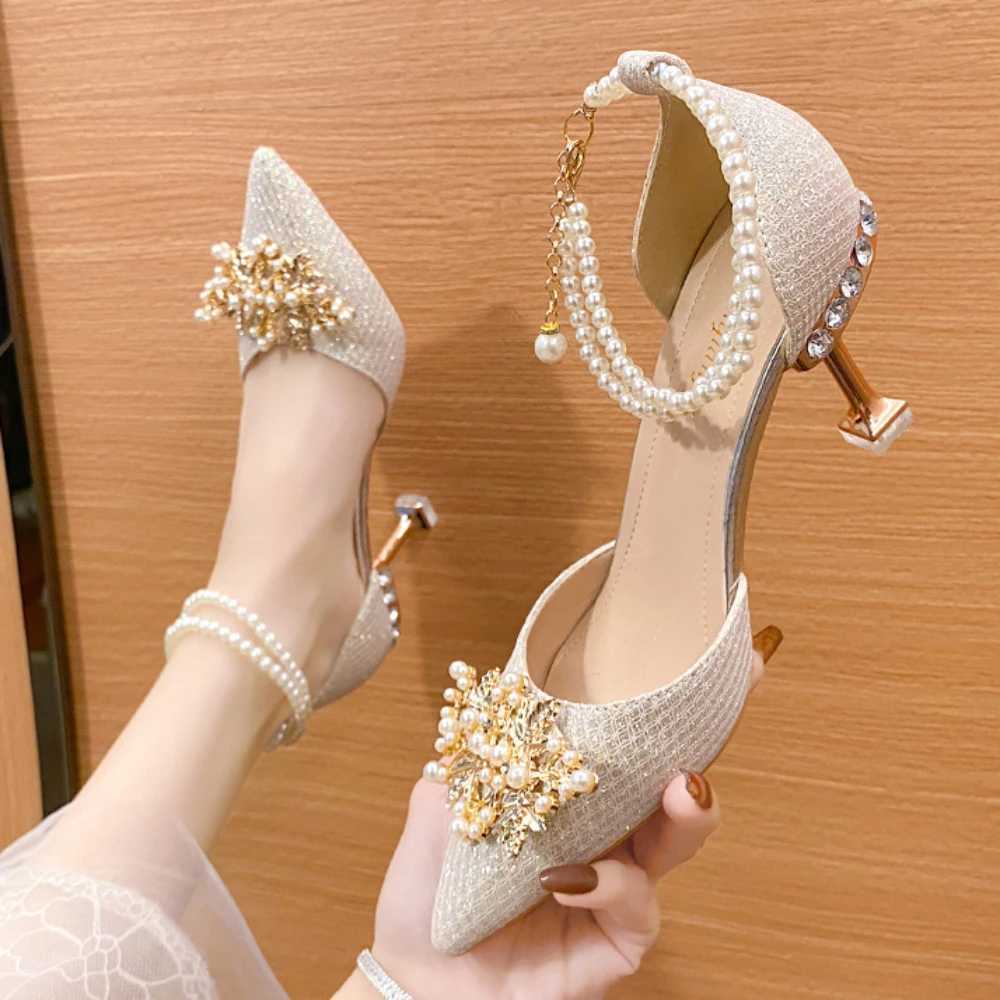 High Quality Shoes Women Summer High Heels Women Wedding Shoes Luxury Bride Gold Heels Mary Jane Shoes Ladies Pumps Sandals Womens Shoes T241227