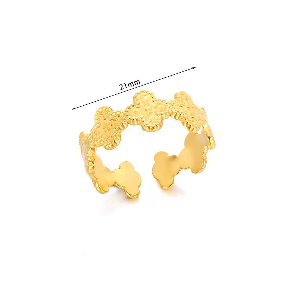 Gold Color Flowers Rings for Wen StainlESS Steel Opening Wedding Ring Fashion Aesthetic Jewelry Gift X250220