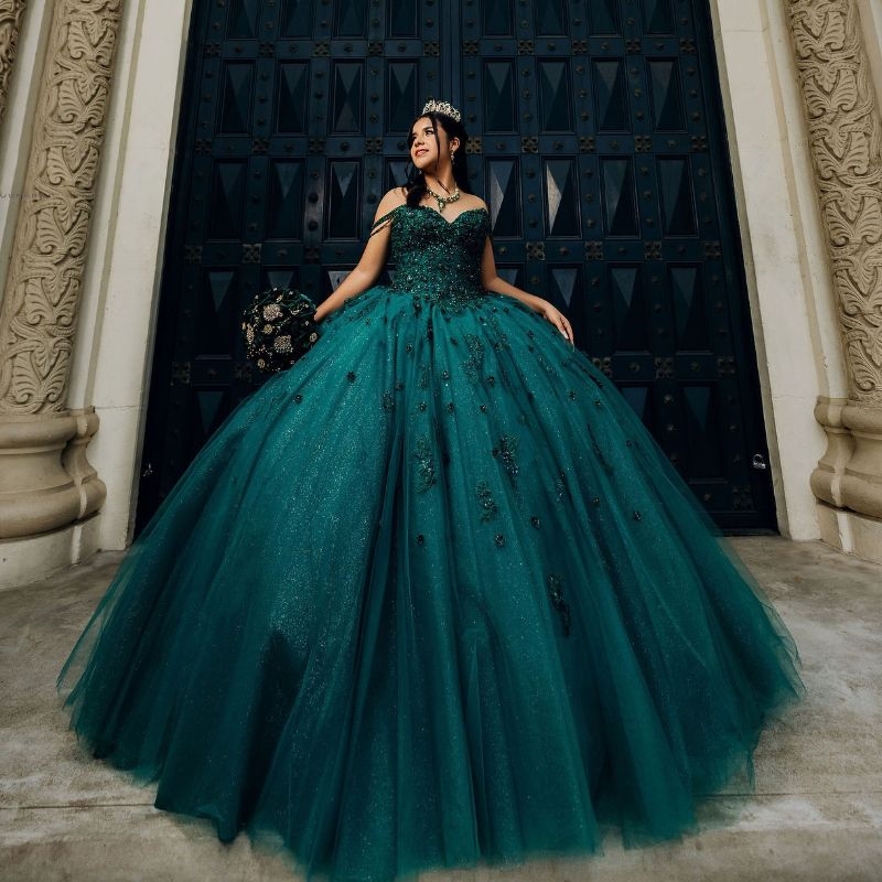 Blackish Green Ball Gown Quinceanera Dresses Lace Up Princess Beaded Birthday Party For Girl Graduation Vestido 15 De Sweet 16 Dress