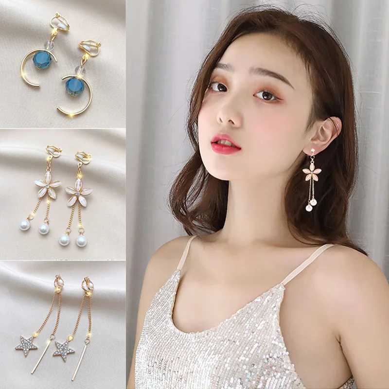 Fashionable tassel pearl ear clip without ear hole Korean temperature ear hook jewelry decoration elegant and cute earrings for women W241023