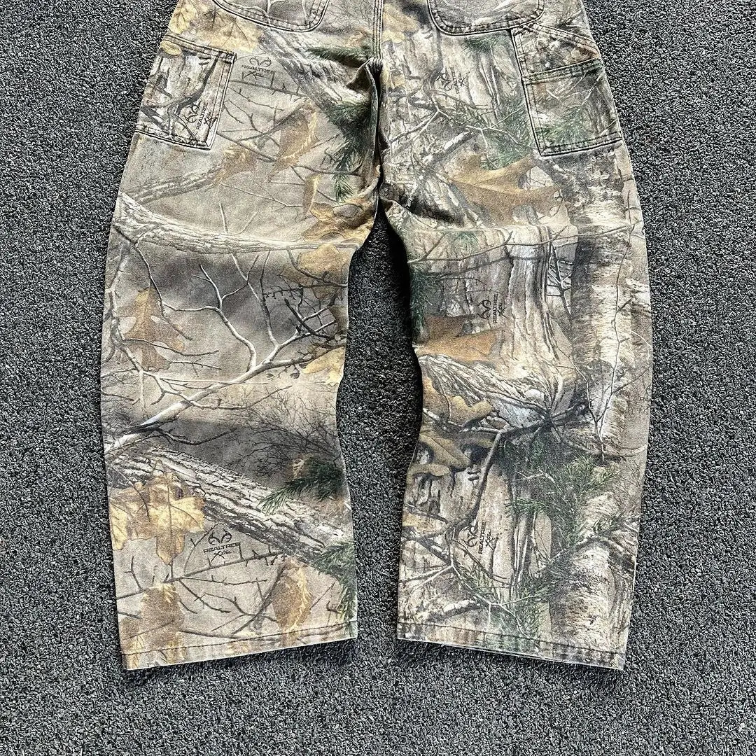 Y2K Harajuku casual jeans retro camouflage straight American fashion mens streetwear wide leg 240902