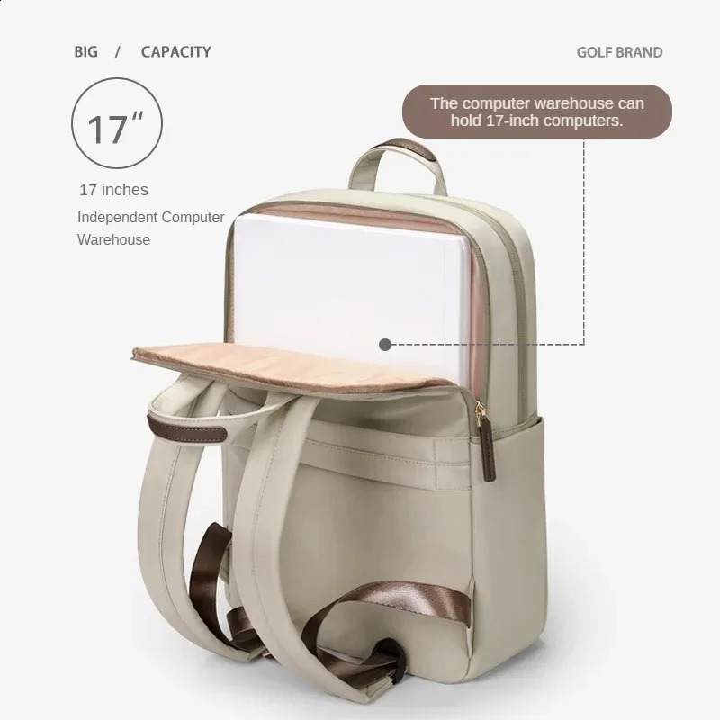 Golf 17 inch womens laptop backpack simple business bag fashionable large capacity travel Communicating University 240903