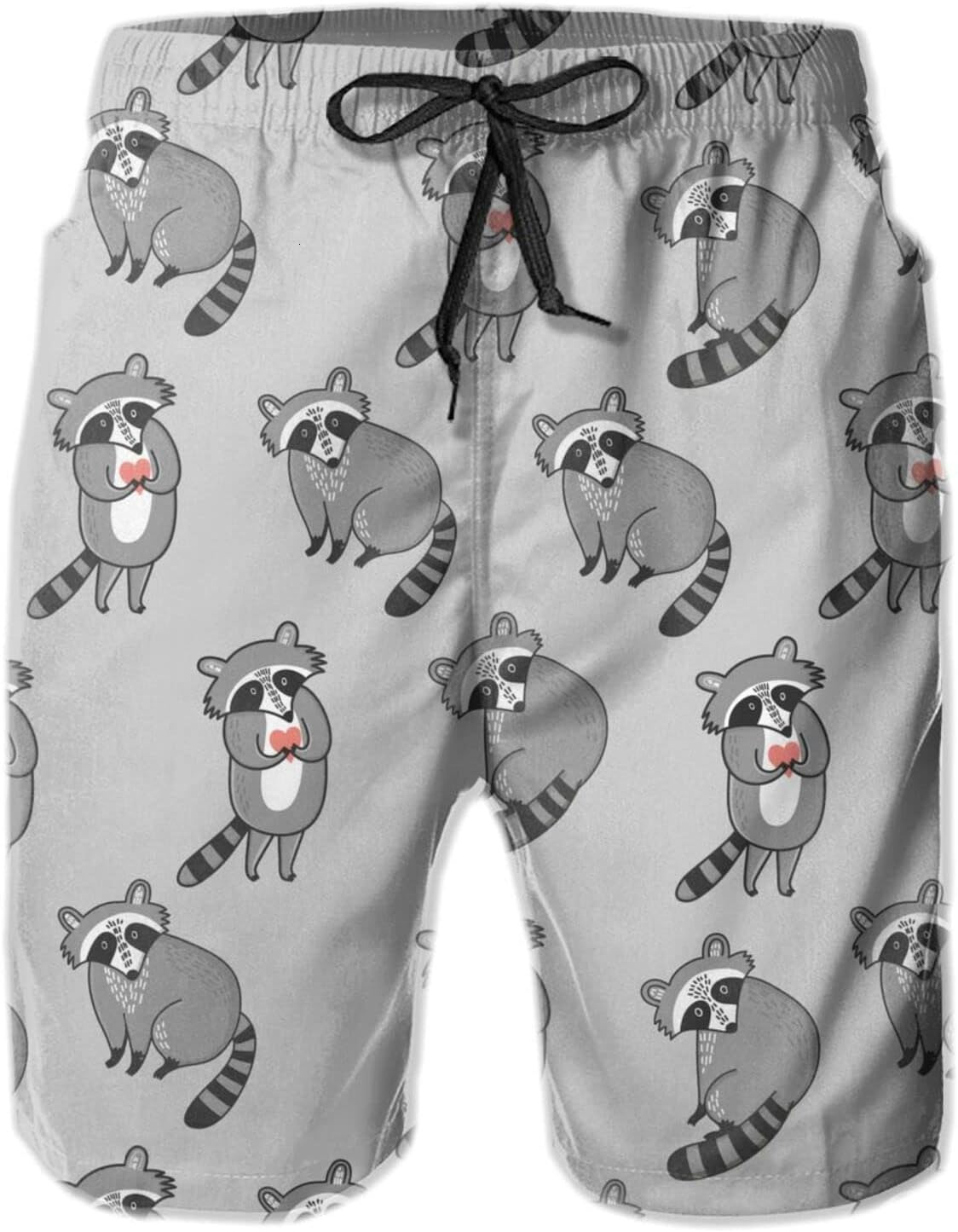 Mens Shorts 3D Printed Pattern Cute Raccoon Swim Trunks Quick Dry Print Beach Board Swimwear