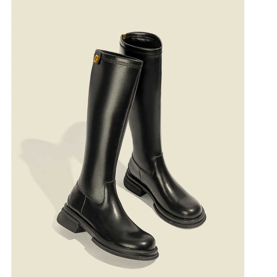 Leather Long Martin Boots For Women Autumn Winter Slimming Fashion Boots Versatile High Boots Knight Boots 240826