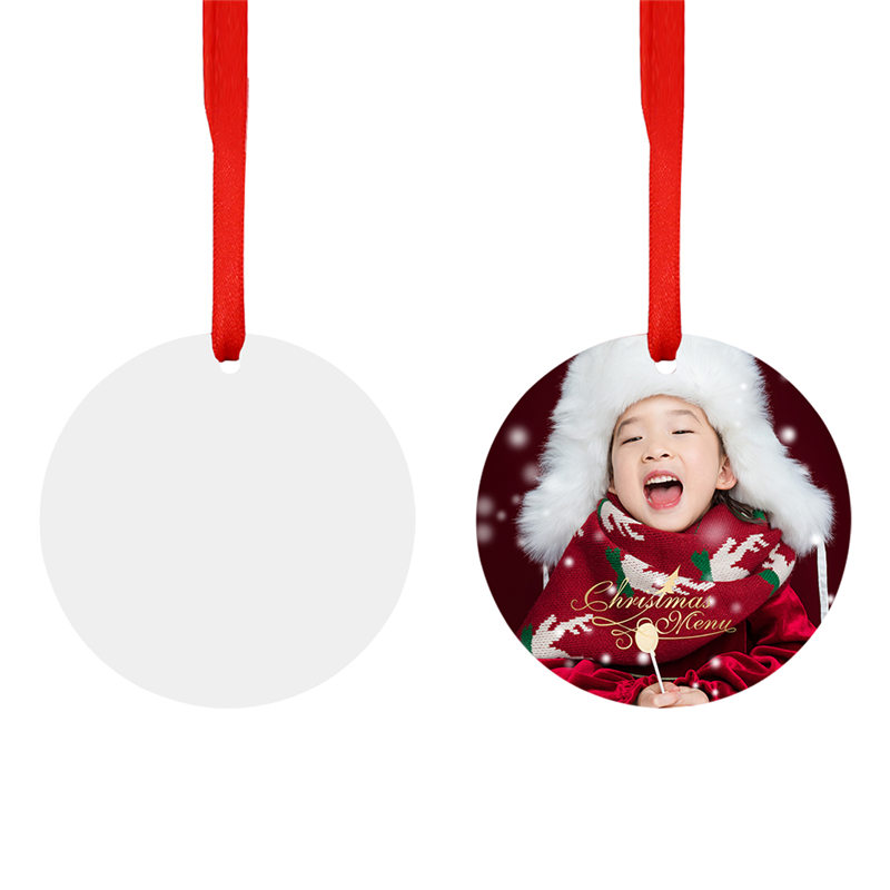 sublimation blank round aluminum christmas ornaments two sided printing decorations