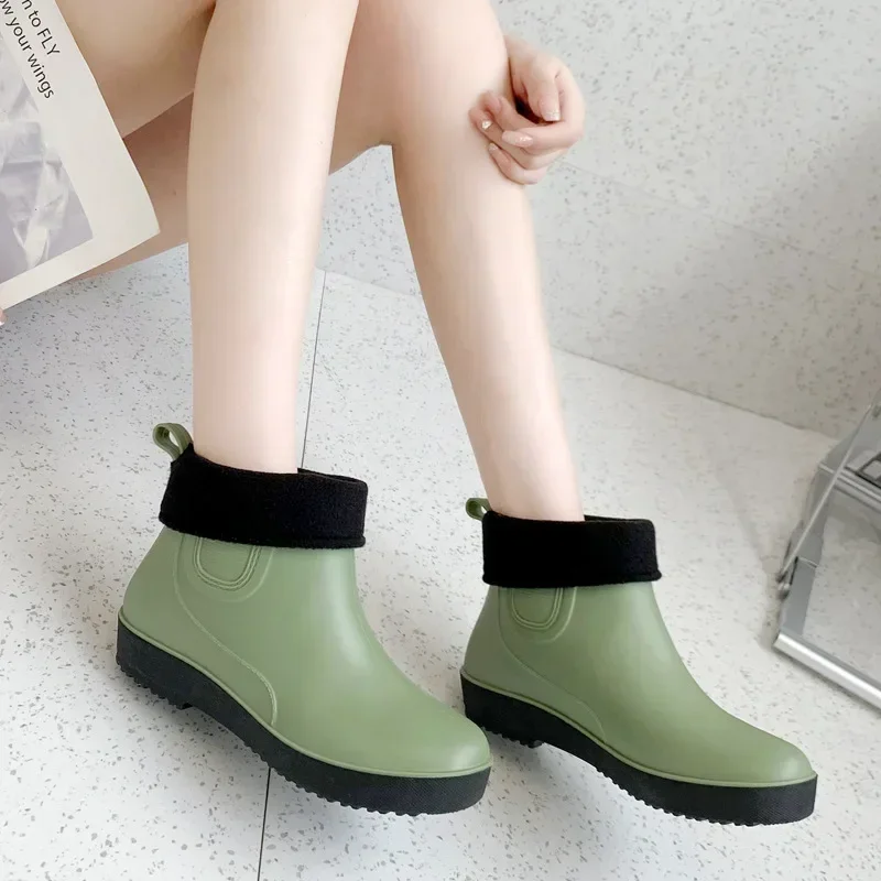Rain New Outdoor Warm Low-cut Winter Shoes Waterproof Rubber Ankle Boots Women's Overshoes 2771