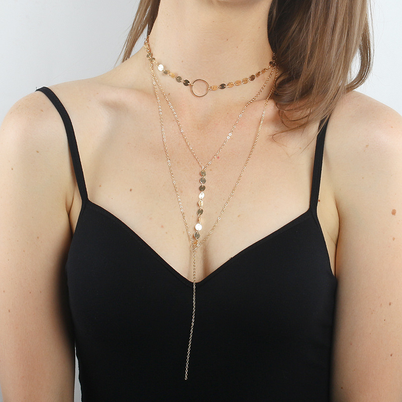 Stylish European-American Style Triple Circle Choker Necklace for Women