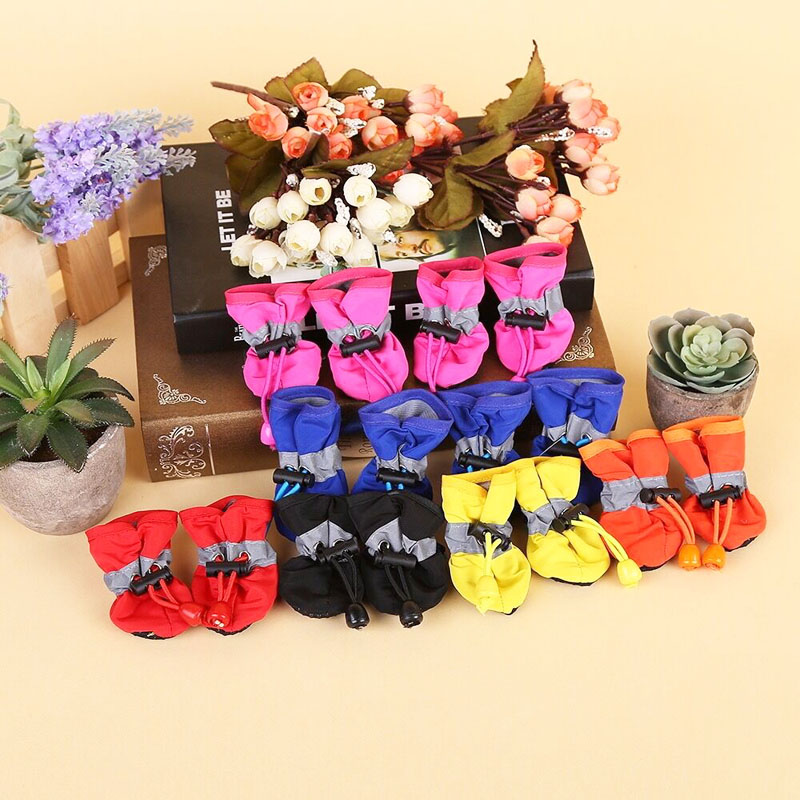 4pcs/set Waterproof Anti-Slip Pet Dog Shoes Rain Boots for Small Cats & Dogs Puppy Dog Pet Booties Pet Accessories