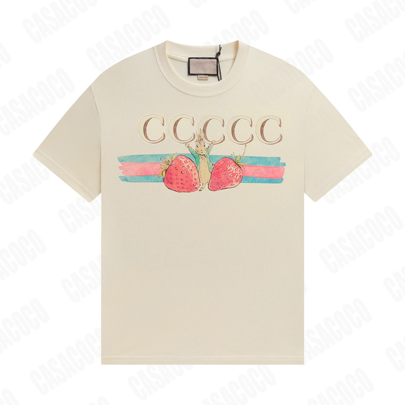 Men Women Couple T-shirts Summer Designer Fruit Tee Shirts Tops Man Casual Streetwear Luxury Animal T Shirt Short Sleeved Beige Cotton Top Tees