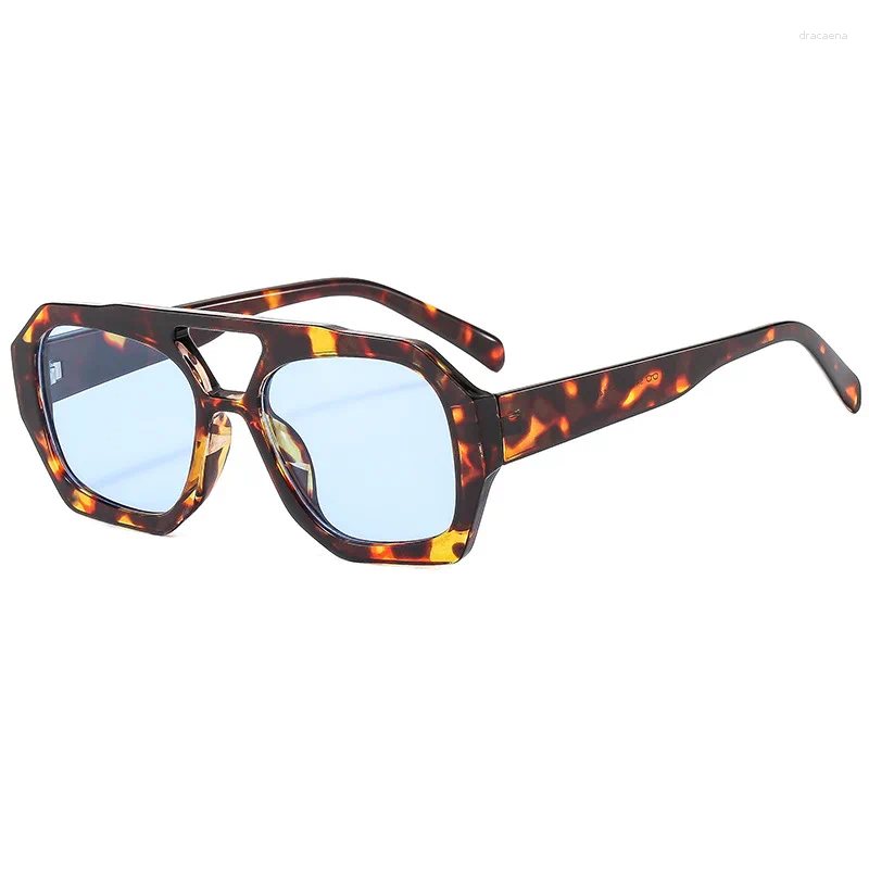 Sunglasses Retro Double Bridges Women's Men Big Frame Leopard Gradient Eyewear Fashion Sun Glasses Shades