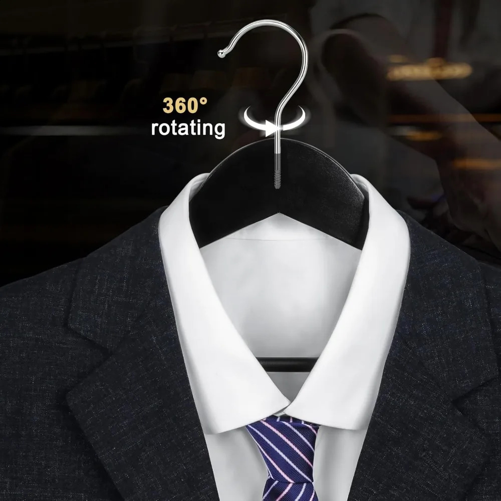 Wooden Coat Hangers 30 Pack Black Wood Suit 360° Swivel Hook and NonSlip Shoulder Notches for Camisole 240904